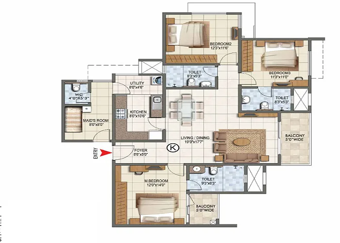 3 BHK Floor Plan Featured Image Of 3 BHK Floor Plan