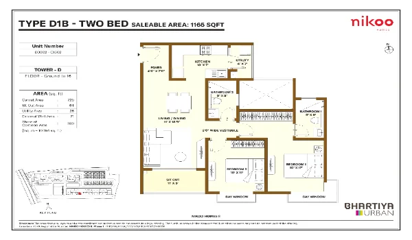 Featured Image of Bhartiya Garden Enclave 2 BHK Apartment Floor Plan